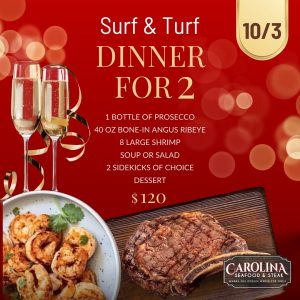 Surf & Turf dinner for 2 Carolina Seafood & Steak restaurant Myrtle Beach