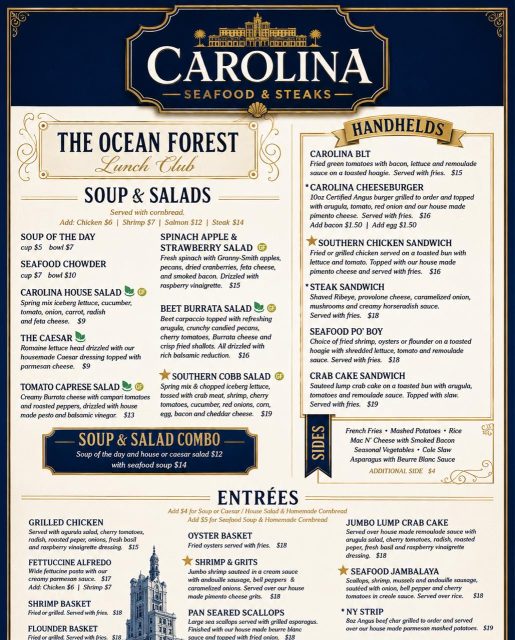 Carolina Early Dining 
20 Entrées  Under $20
Every Day 12–6 PM