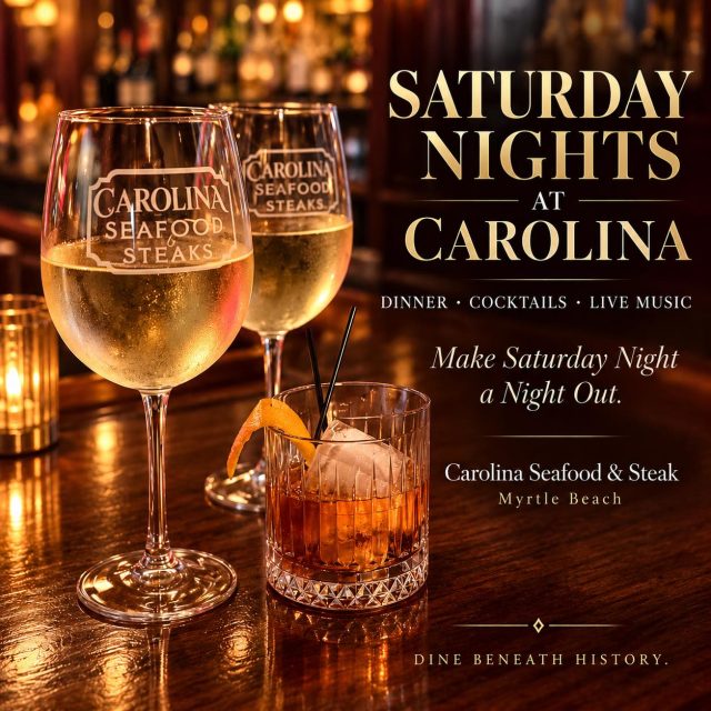 🥂 Saturday called… it said you need a night out. 😏

Steaks. Seafood. Cocktails. Live music. 🎶
Bring someone you actually like. ❤️

Saturday Nights at Carolina.
Dine Beneath History.