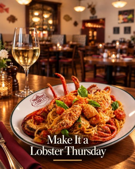 🦞 Thursday dinner plans? We’ve got you covered!

Enjoy our Carolina Grand Lobster Spaghetti — a whole 1-lb Maine lobster served over spaghetti in a rich lobster tomato cream sauce, with your choice of soup or salad. 🍝✨
🍷 Add a glass of white wine for just $6 for the perfect pairing.

EVERY THURSDAY • $45 • WHILE SUPPLIES LAST
A whole lobster, a plate of pasta, and a night out in Myrtle Beach — what’s not to love? ❤️

📍 9911 N Kings Hwy, Myrtle Beach, SC 29572
📞 (843)945-9288
🌐 carolinasteakhouse.com

#CarolinaSeafoodAndSteak #LobsterThursday #MyrtleBeachSeafood #MyrtleBeachRestaurants #LobsterLovers #MyrtleBeachEats #SeafoodLovers #LobsterDinner #MyrtleBeachDining #RestaurantRow