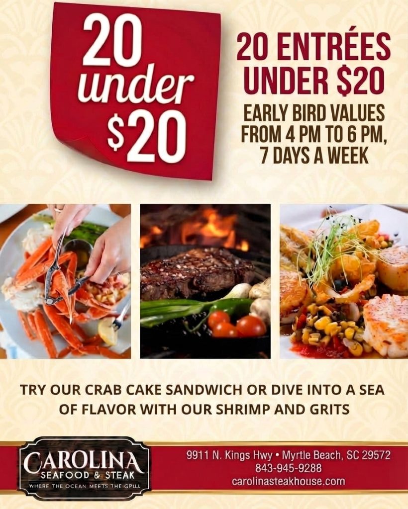 Lunch & Early Bird Carolina Seafood & Steak Myrtle Beach