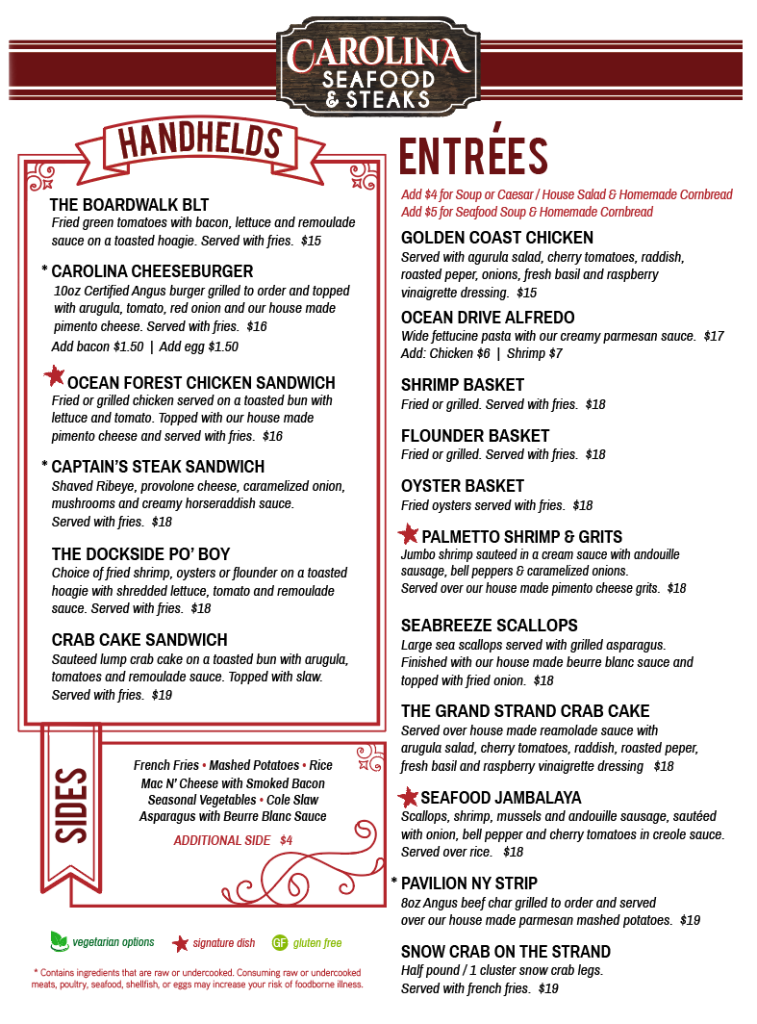 Carolina Seafood & Steak Myrtle Beach Lunch menu 2026