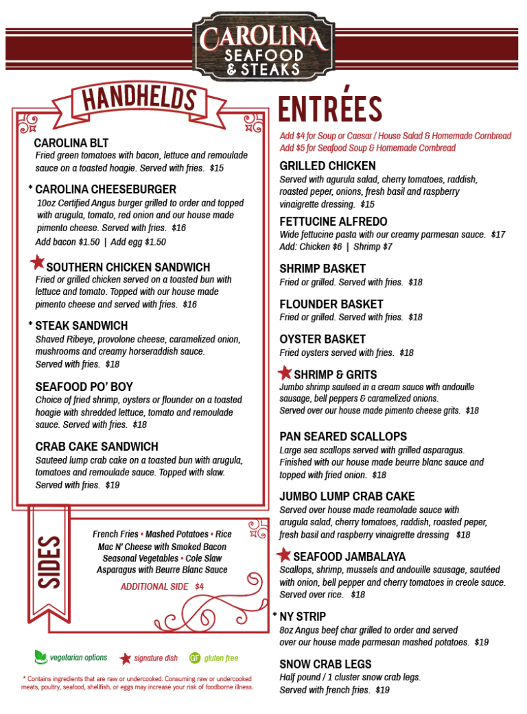 Lunch Menu Carolina Seafood & Steak Myrtle Beach