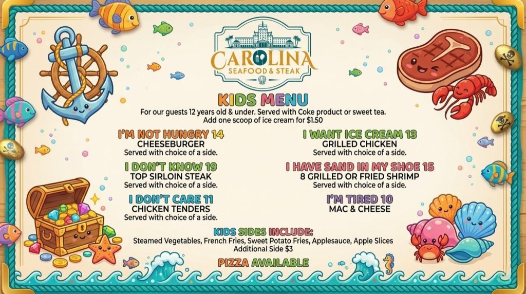 Kids Menu Carolina Seafood & Steak Myrtle Beach