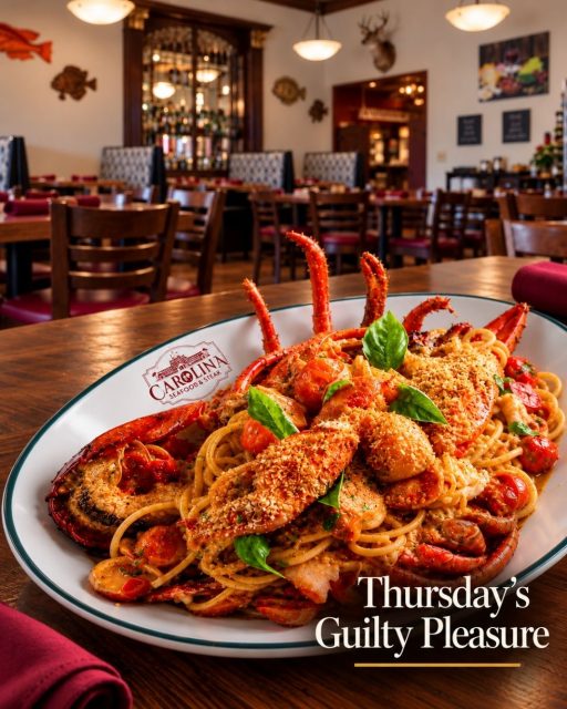 🦞 Thursday dinner plans? We’ve got you covered!
Enjoy our Carolina Grand Lobster Spaghetti — a whole 1-lb Maine lobster served over spaghetti in a rich lobster tomato cream sauce, with your choice of soup or salad. 🍝✨
🍷 Add a glass of white wine for just $6 for the perfect pairing.
EVERY THURSDAY • $45 • WHILE SUPPLIES LAST

A whole lobster, a plate of pasta, and a night out in Myrtle Beach — what’s not to love? ❤️

📍 9911 N Kings Hwy, Myrtle Beach, SC 29572
📞 (843)945-9288
🌐 carolinasteakhouse.com

#CarolinaSeafoodAndSteak #LobsterThursday #MyrtleBeachSeafood #MyrtleBeachRestaurants #LobsterLovers #MyrtleBeachEats #SeafoodLovers #LobsterDinner #MyrtleBeachDining #RestaurantRow
