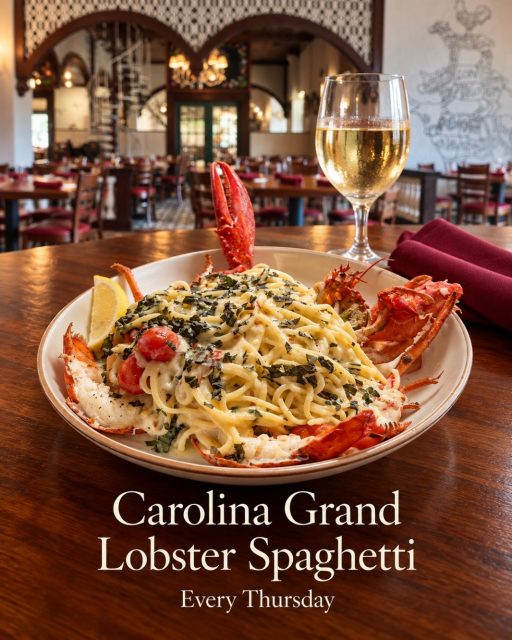 🦞 Thursday deserves something special!
Dig into our Carolina Grand Lobster Spaghetti — a whole 1-lb Maine lobster served over spaghetti in a rich lobster tomato cream sauce, with your choice of soup or salad. 🍝✨
🍷 Add a glass of white wine for just $6.

EVERY THURSDAY • $45 • WHILE SUPPLIES LAST
Lobster, pasta, wine, and a Myrtle Beach night out — sounds like a pretty good Thursday to us ❤️

📍 9911 N Kings Hwy, Myrtle Beach, SC 29572
📞 (843)945-9288
🌐 carolinasteakhouse.com

#CarolinaSeafoodAndSteak #LobsterThursday #MyrtleBeachSeafood #MyrtleBeachRestaurants #LobsterLovers #MyrtleBeachEats #SeafoodLovers #LobsterDinner #MyrtleBeachDining #RestaurantRow