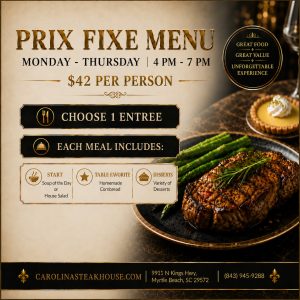 Prix Fixe Menu Carolina Seafood & Steak Myrtle Beach